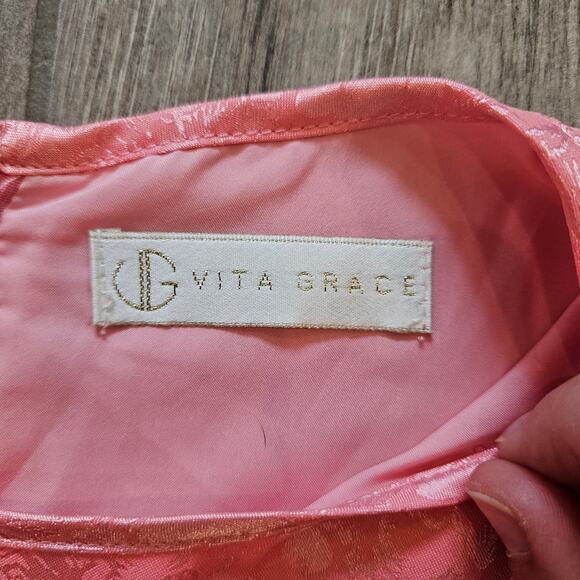 Vita Grace Pink Puff Sleeve Belted Mini Dress Women’s M Asymmetrical Hem Chic - Picture 11 of 14